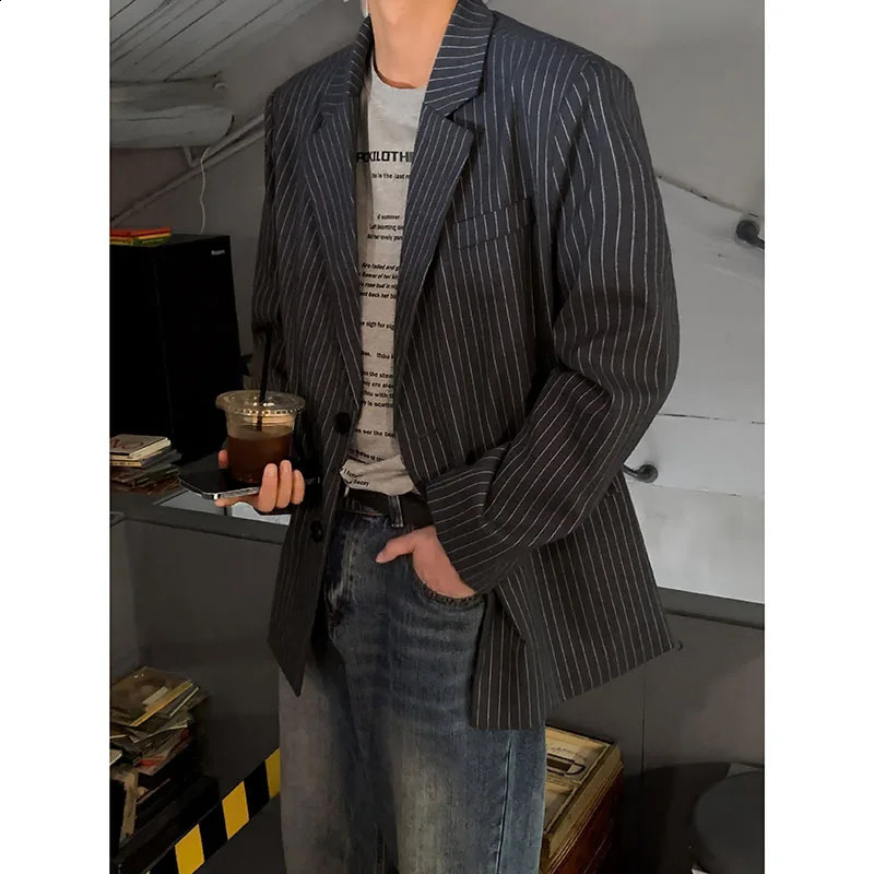 y2k Striped Suit Jacket High Street Trendy All-match Loose Casual men blazer slim fit mens jacket men clothing blazer men 241220