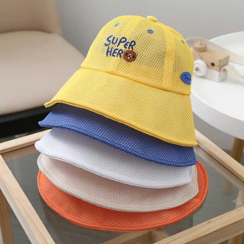 Caps Hats Summer childrens mesh fisherman hat boys and girls outdoor cool breathable Visors childrens large Brim Sunshade potted hat cute baby sun hat