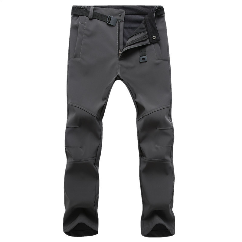 Outdoor soft shell assault pants for men waterproof and windproof skiing pants thickened warm with fleece pants solid color outdoor hiking pants for w