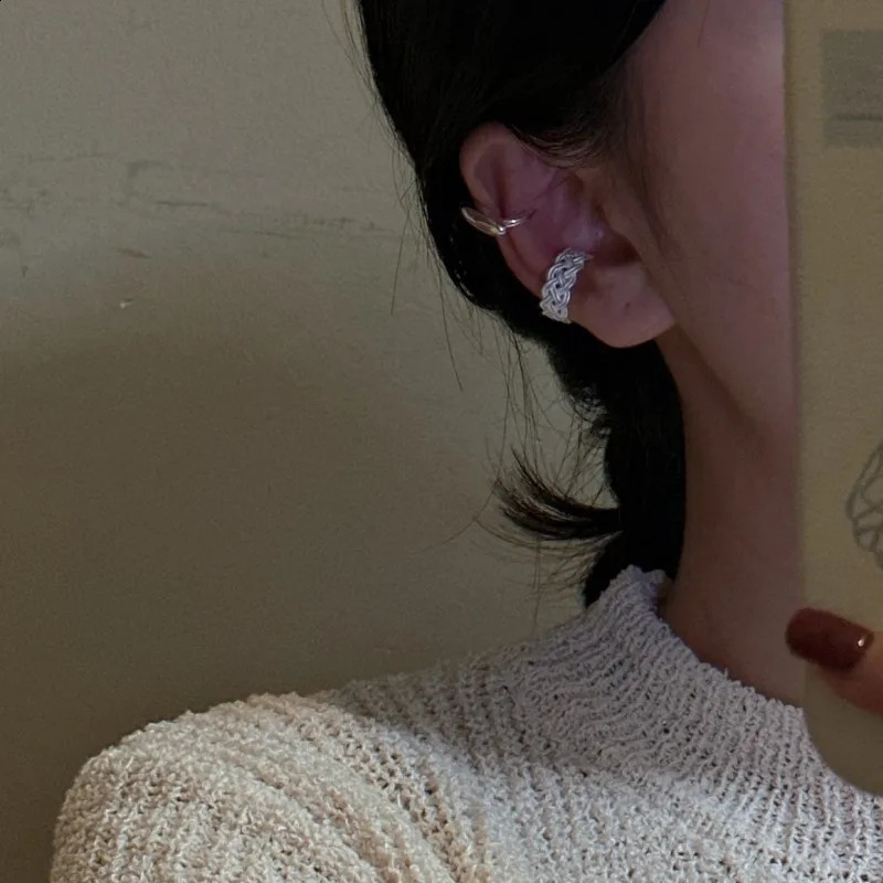 1 Piece Original 925 Sterling Silver Woven Fashion Clip On Earring Without Piercing Multi-Layer Ear Curff Woman 241220