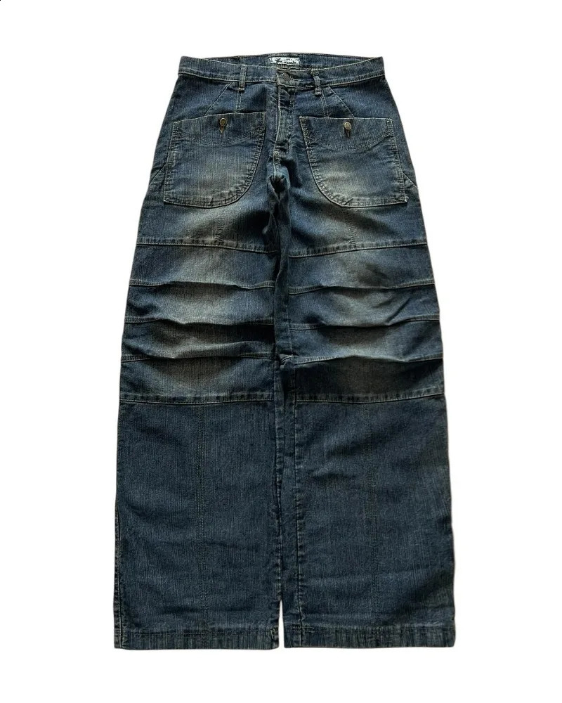 Y2K American Fashion Pocket Washing Old Baggy Jeans Women Streetwear Vintage Hip Hop Pop Gothic High Waist Wide Leg Pants 241223