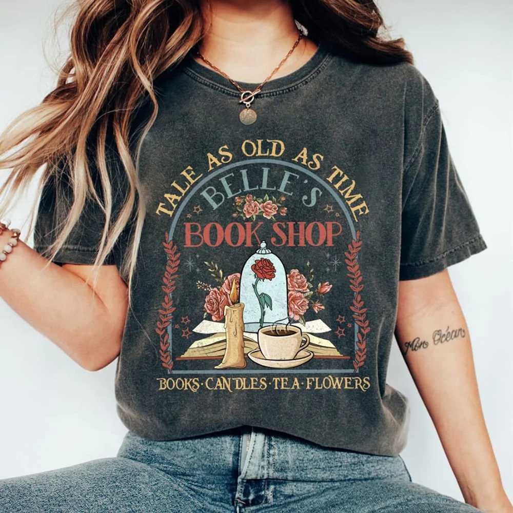 Retro Belles Book Shop Shirt Story Like Time Ancient Beauty and Beast Magic T Casual Y2K Top Daily Trend T-shirt W241223