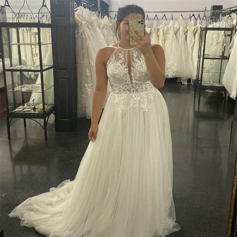 Elegant Lace Boho Wedding Dress Sleeveless A Line Tulle Country Bridal Dress Chic Beach Bohemian Bride Vestio De Novias 2025 Robe De Mariage