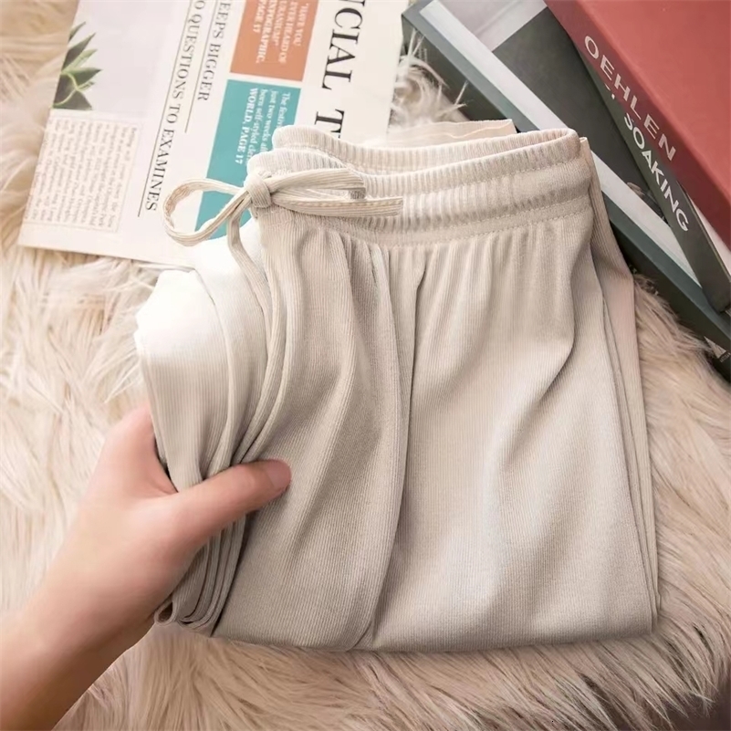 Women Pants Spring Summer Ice Silk Wide Leg 2024 High Waist Loose Straight Casual Pant Female Outdoor Black Trousers y241203