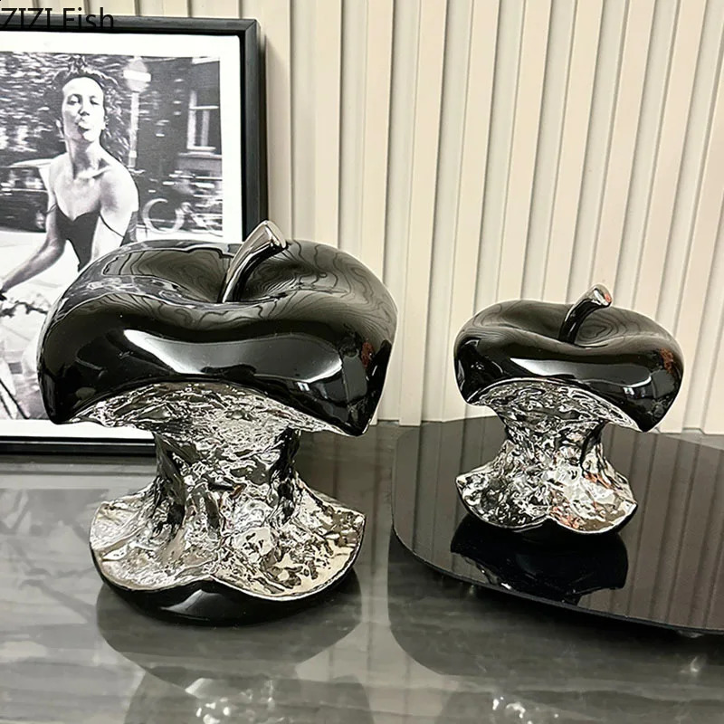 A Gnawed Apple Artworks Silver-plated Fruits Statue Desk Decoration Ornaments Ceramic Crafts Sculpture Room Aesthetic Decor 241223