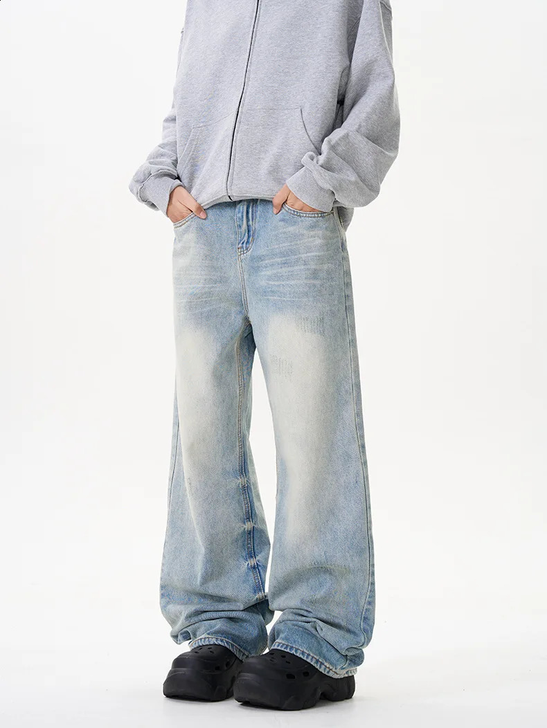 American Washed Cat Whiskers Jeans Mens and Womens Gradient Color Loose Pocket Tie-Dye Couple Pants 241223