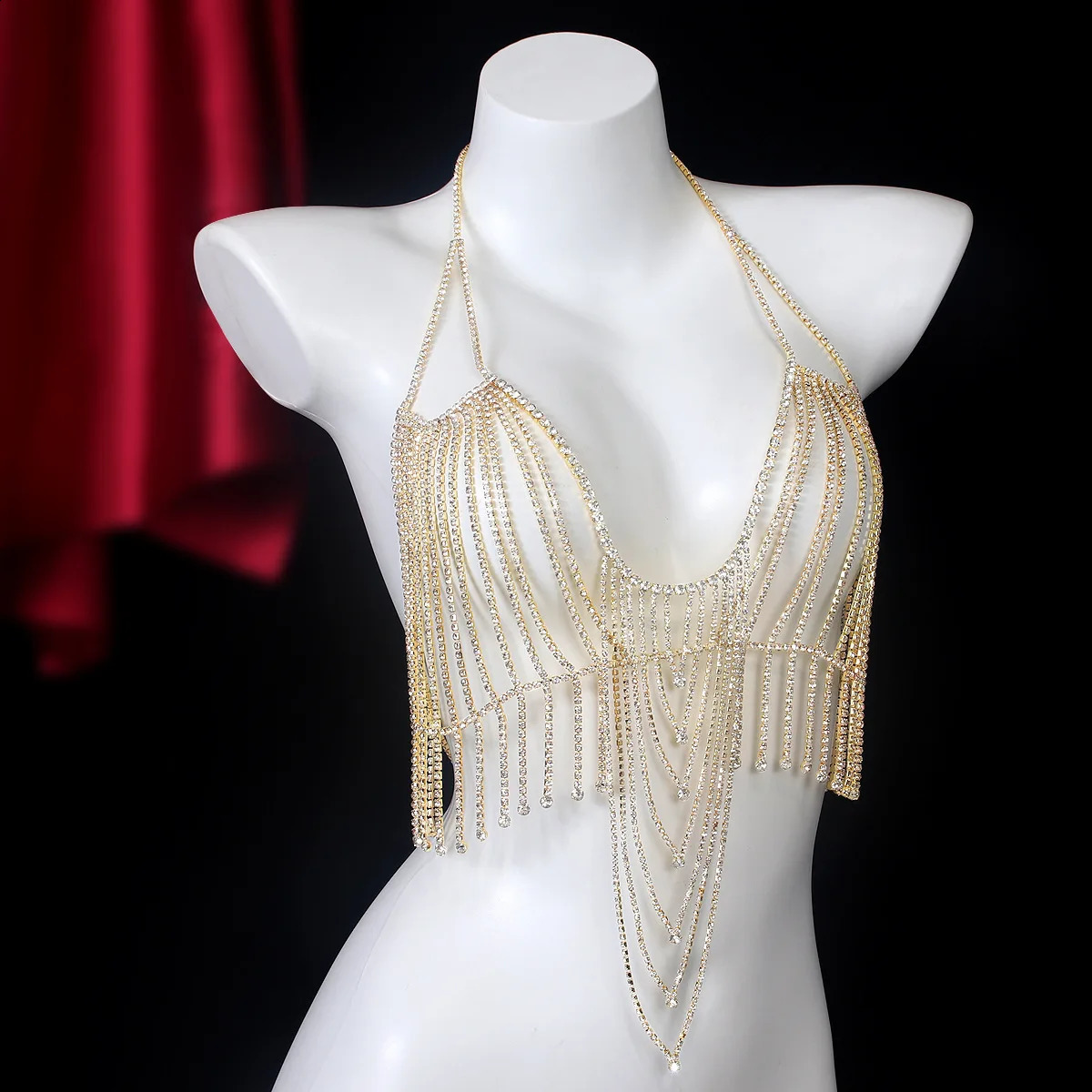 Light Tassel Pendant Bikini Rhinestone Chest And Waist Chains Two Piece Set Nightclub Womens Jewelry 241220