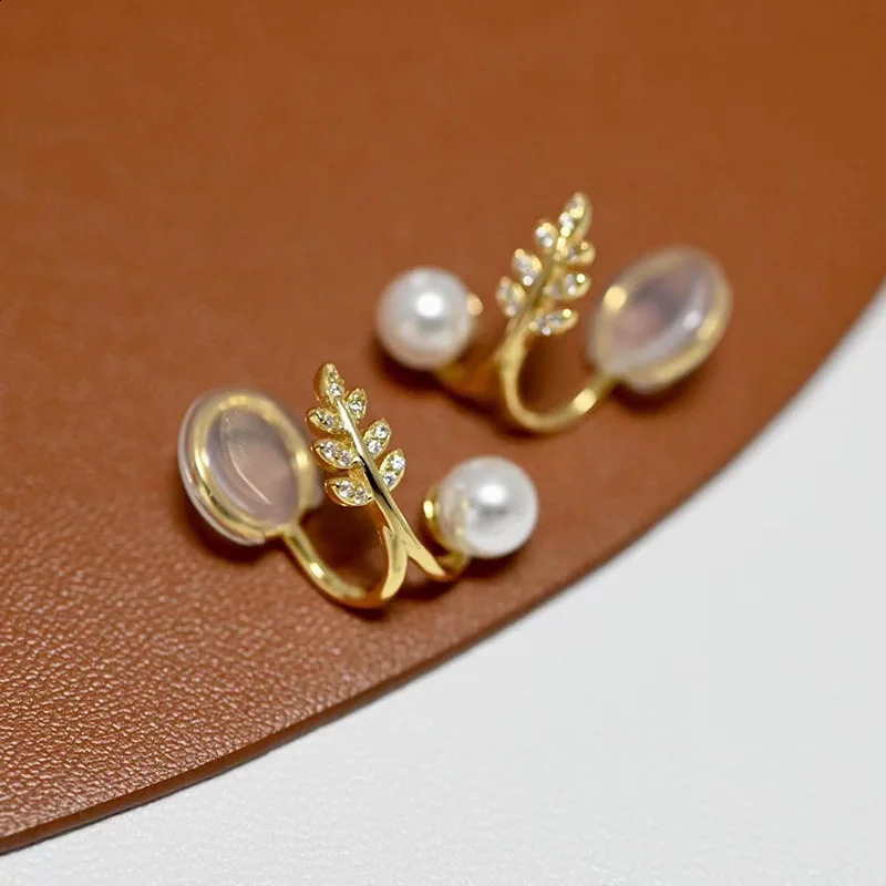 MeiBaPJ 6.5-7mm Natural White Round Pearls Fashion Leaf Ear Clip 925 Silver Fine Wedding Jewelry for Women 241220