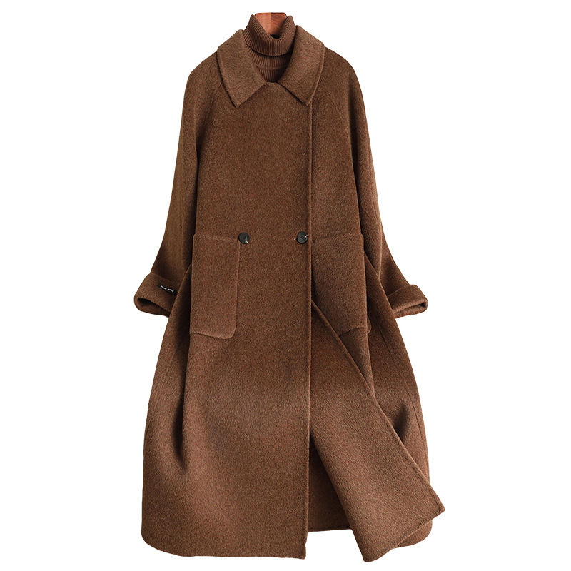 D4011 New autumn and winter double-faced wool coat for women, long, knee-length, loose, high-end wool coat for women