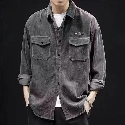 Thickened Corduroy Jacket with Casual Turtle Neck for Men in Spring and Autumn 241223