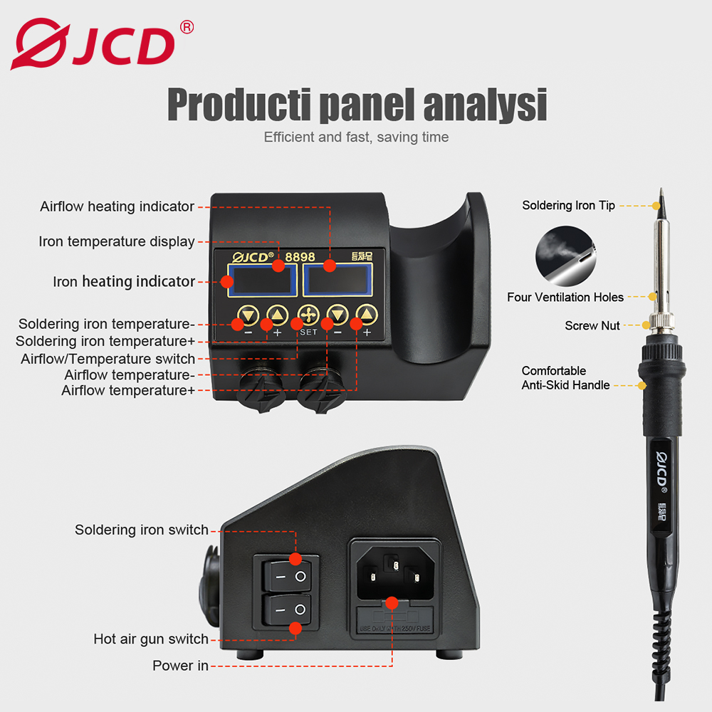 JCD 8898 Soldering Station SMD Rework Station Hot Air Gun Solder Iron Hot Air Station