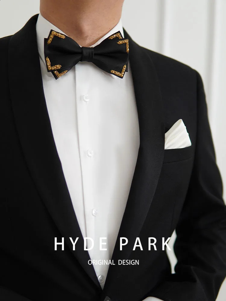 Grooms wedding black bow mens high-end suit formal dress collar accessories 241220