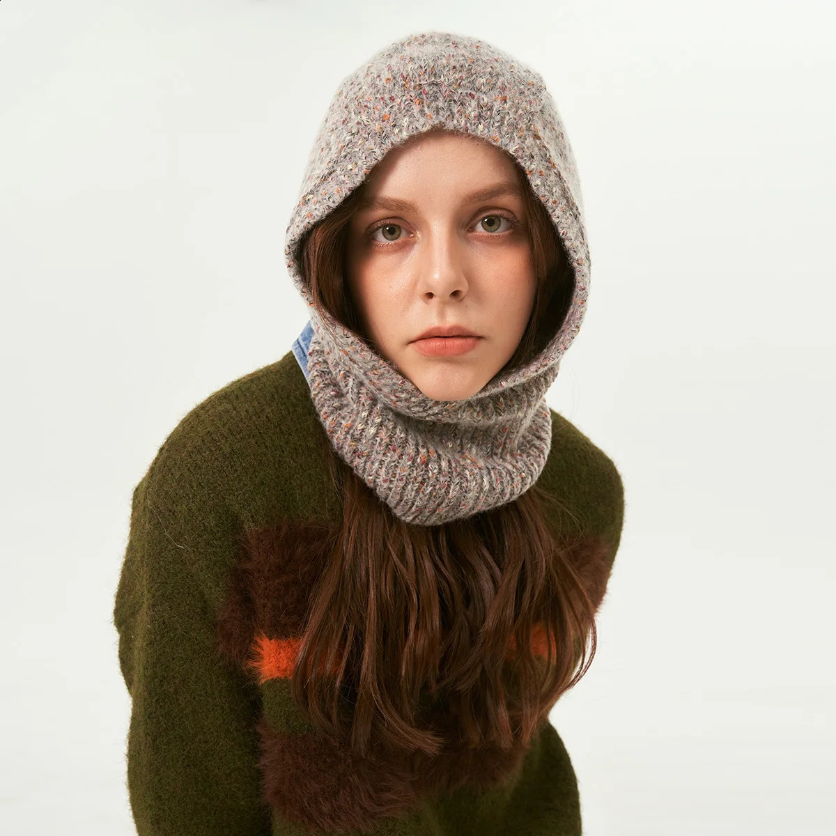 Women Knitted Hooded Caps Winter Wool Balaclava Hat Outdoor Warm Hats One-Piece Neck Collar Beanies Cap Gorras Para Mujer 241214