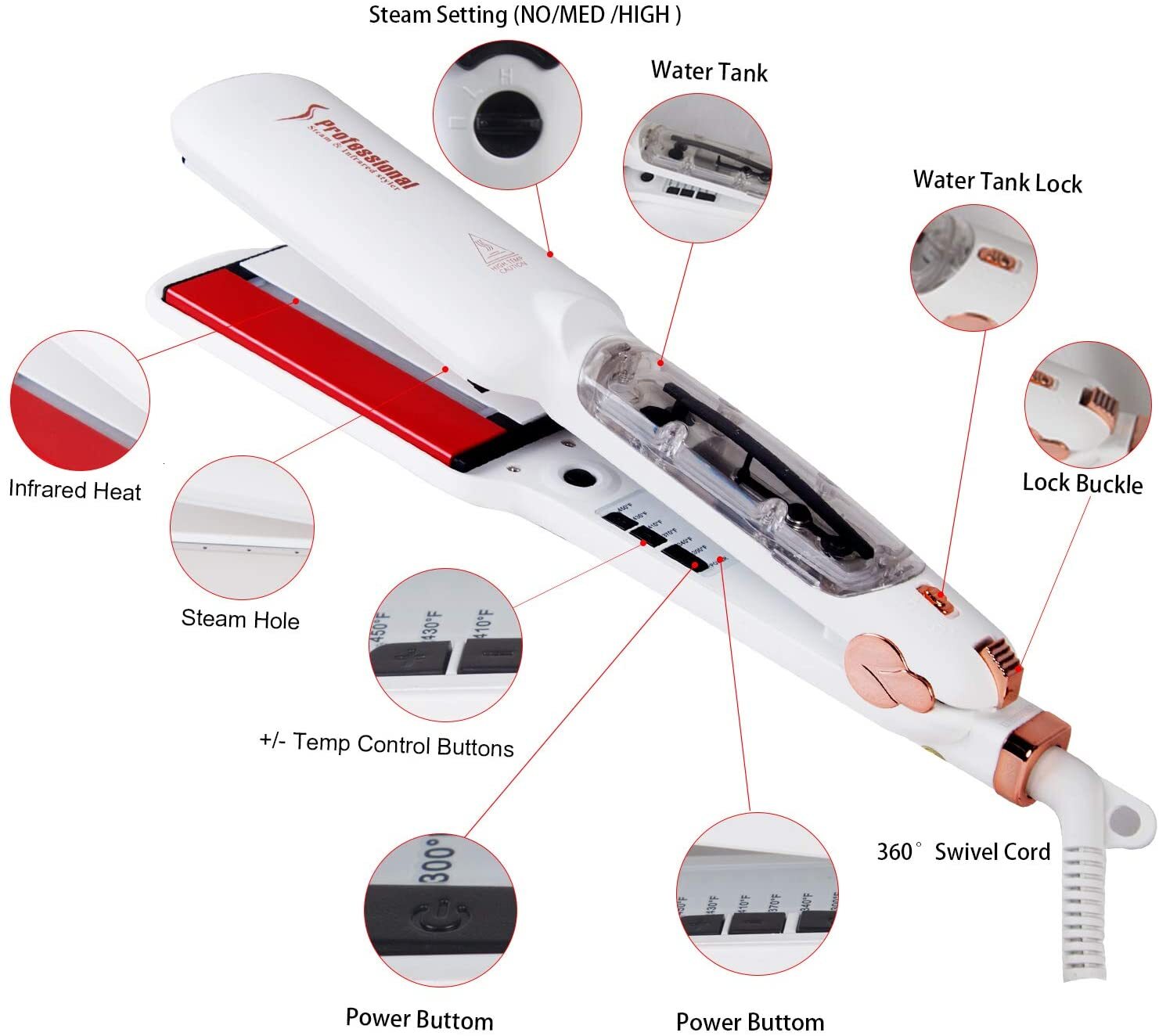 Infrared Steam Straightener 2 Inches Wide Plate Hair Salon Steampod Ig Styler Ceramic Tourmae Flat Iron