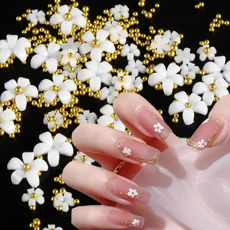 1Bag Acrylic Flower 3D Nail Art Decoration Mixed Size Steel Beads Silver Gem Nail Manicure Tool Accessories For DIY Nail 241223