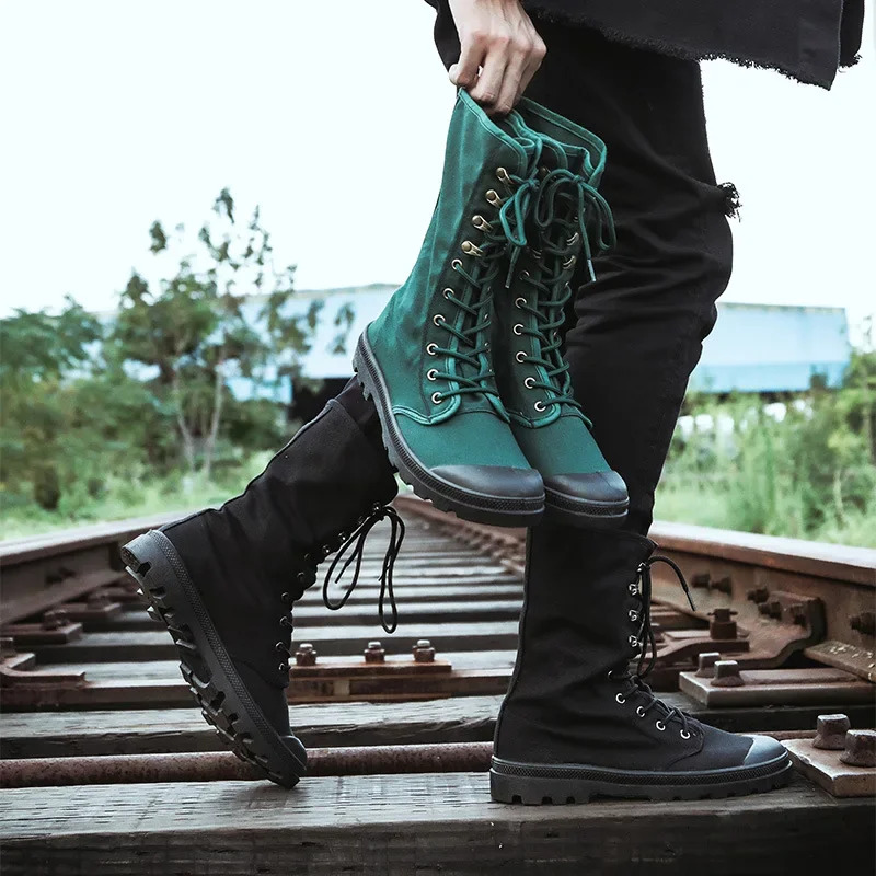 2025 New Men's High-end Canvas Mid Calf Canvas Lace Up Tactical High Top Sports Shoes Military Boots Jungle Hiking Shoes Men's Style