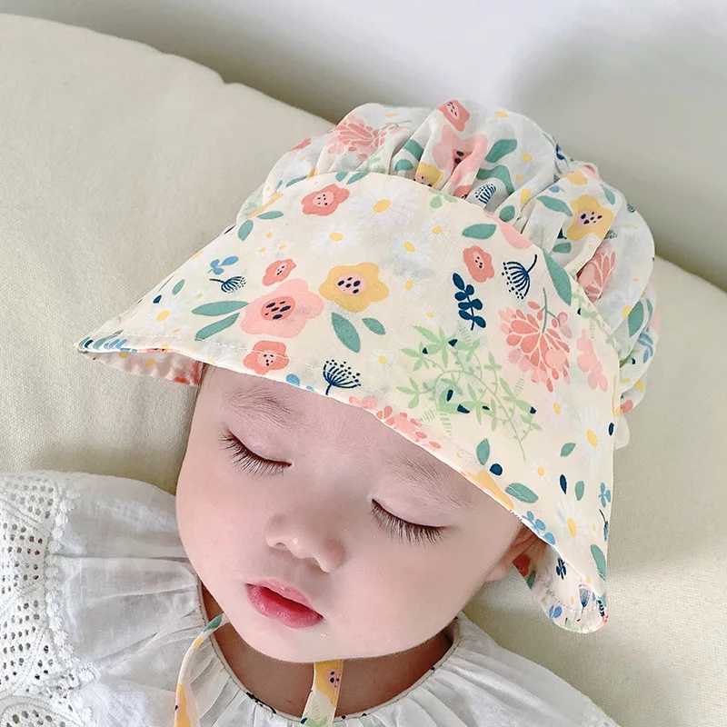 Caps Hats Cute girl Sunhat for 3-20M new summer thin print princess bucket hat Sunhade Peaked Cap outdoor palace hat Korean style H241223