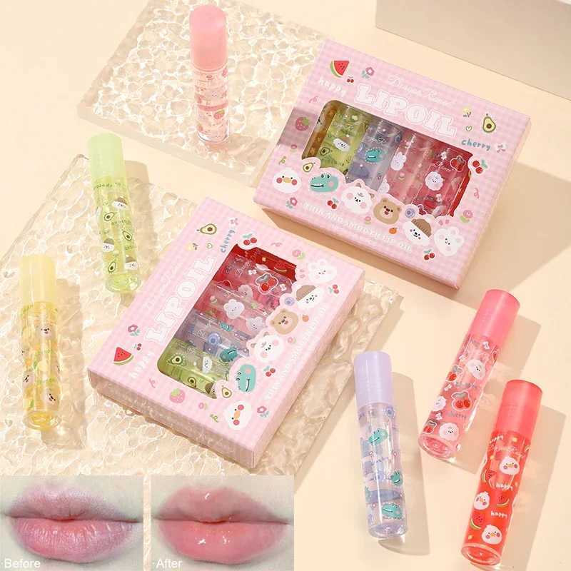 Dragon Ranee 6pcs/set Transparent Colorless lipstick Cute Fruit Cartoon lipstick Moisturizing Roller lipstick SetW241223