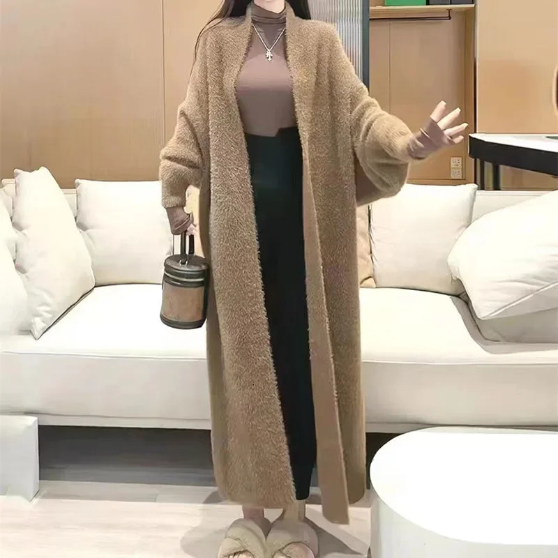 2024 Long Cardigan Women Kintted Sweater Jacket Spring Autumn Crochet Loose Pockets Winter Maxi Warm Jumper Coat Cardigans 241220