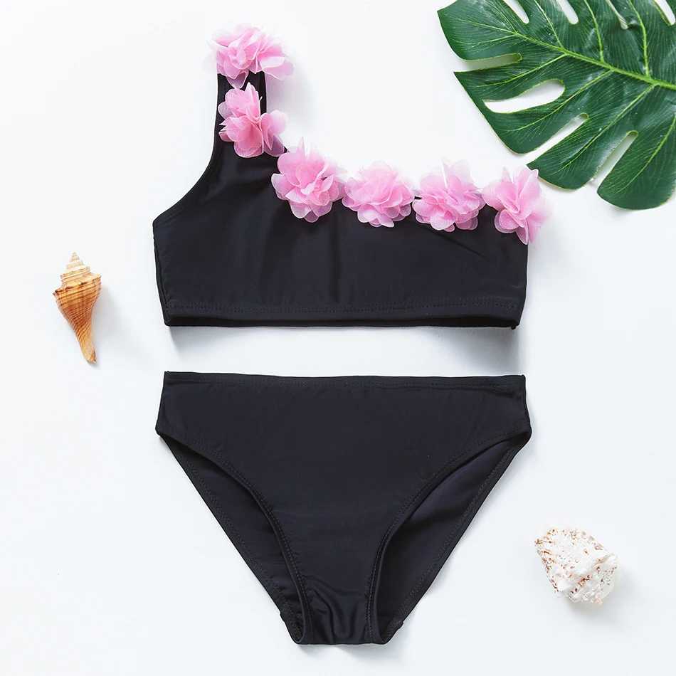 Girls Black Tassel Tankini Swimsuits Summer Beachwear Children Girls Bathing Suits Two-pieces Girls Bikini SwimsuitsXJ241223