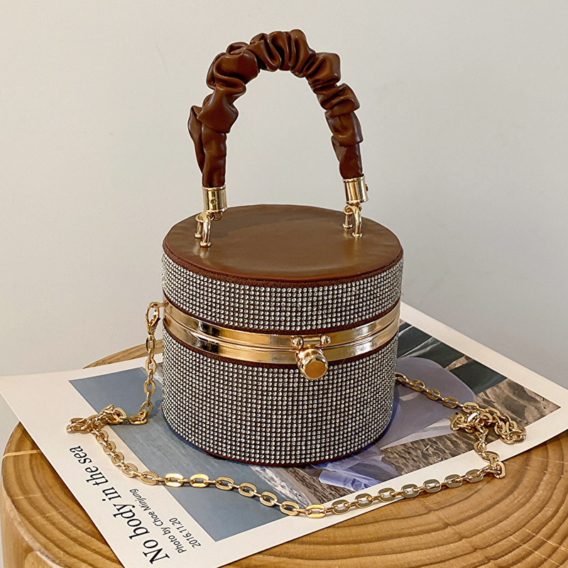Free shippin 2025 new Single Shoulder Bag Women flap fashion Mini Diamond Square black handheld bag handbag crossbody Chain bucket bag