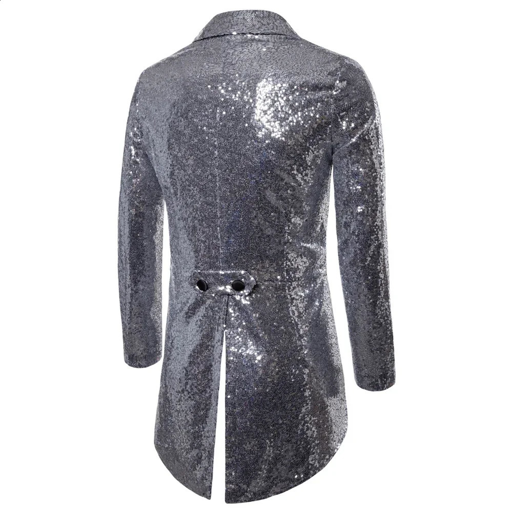 Shiny Gold Sequins Glitter Tailcoat Suit Jacket Male Double Breasted Wedding Groom Tuxedo Blazer Men Party Stage Prom Costume 241218