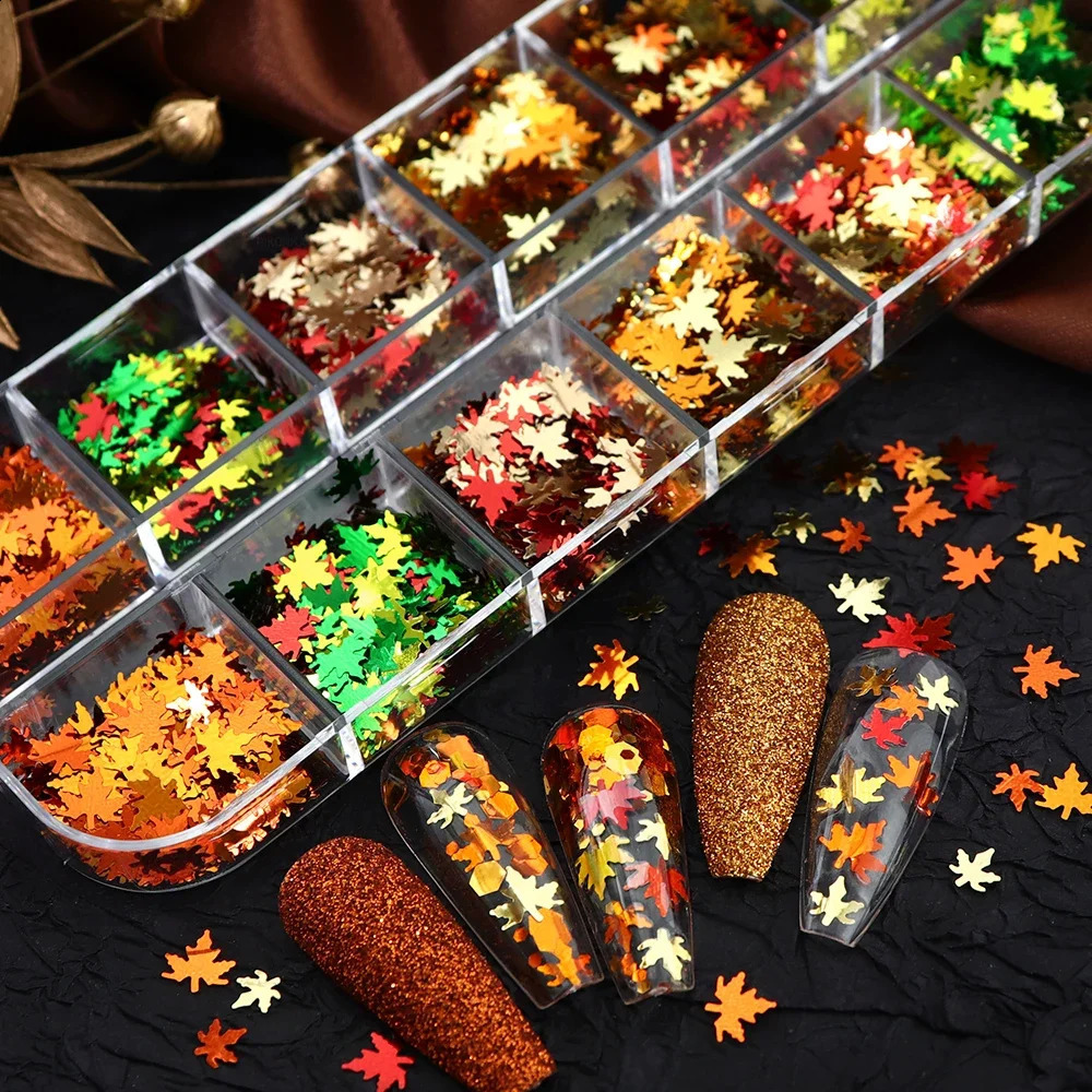 Autumn Maple Leafs Nail Art Glitter Flakes Shiny Fall Leaf Sequins Manicure Decoration Nails Supplies Charms DIY Accessories 241223