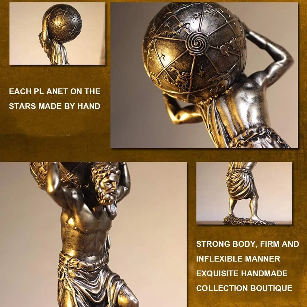 Greek Mythology Atlas Statue Resin Titan Holding The Astronomy Globe Figurine Bronze Finish Hand Painted Home Decor 241223