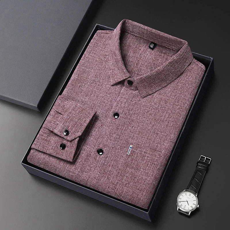 Mens Business Casual Long Sleeved Printed Shirt with Wrinkle Resistance No Ironing Comfortable All Season Versatile Top 241223