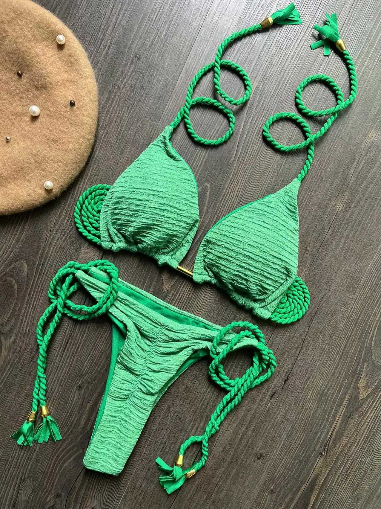 RUOTONGSEPT Sexy Braided Rope Straps Bikini Set 2024 New Swimsuit Women Swimwear Push Up Brazilian Bathing Suit Beach BiquinisXJ241223