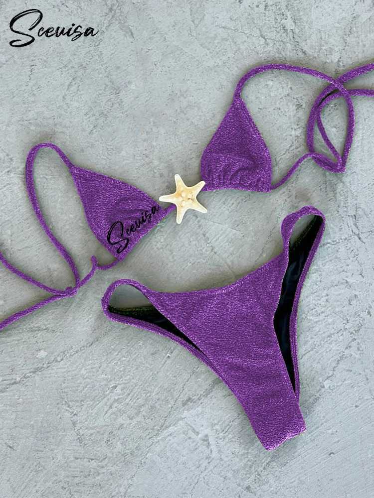 2024 New Sexy Low Waisted Bikini Set Swimsuit Starfish Swimwear Women Solid Strappy Beachwear Bathing Suits Brazilian biquiniXJ241223