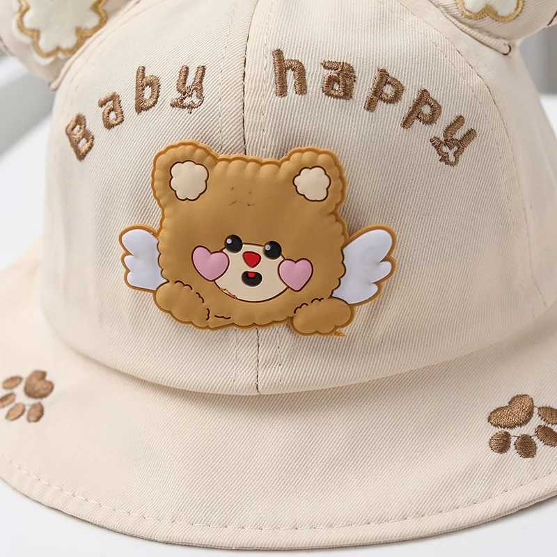 Caps Hats Cute Bear Ear Baby Bucket Hat Cartoon Solid Color Boys and Girls Fishermans Hat Spring and Summer Soft Cotton Childrens Panama Sun Hat H2412