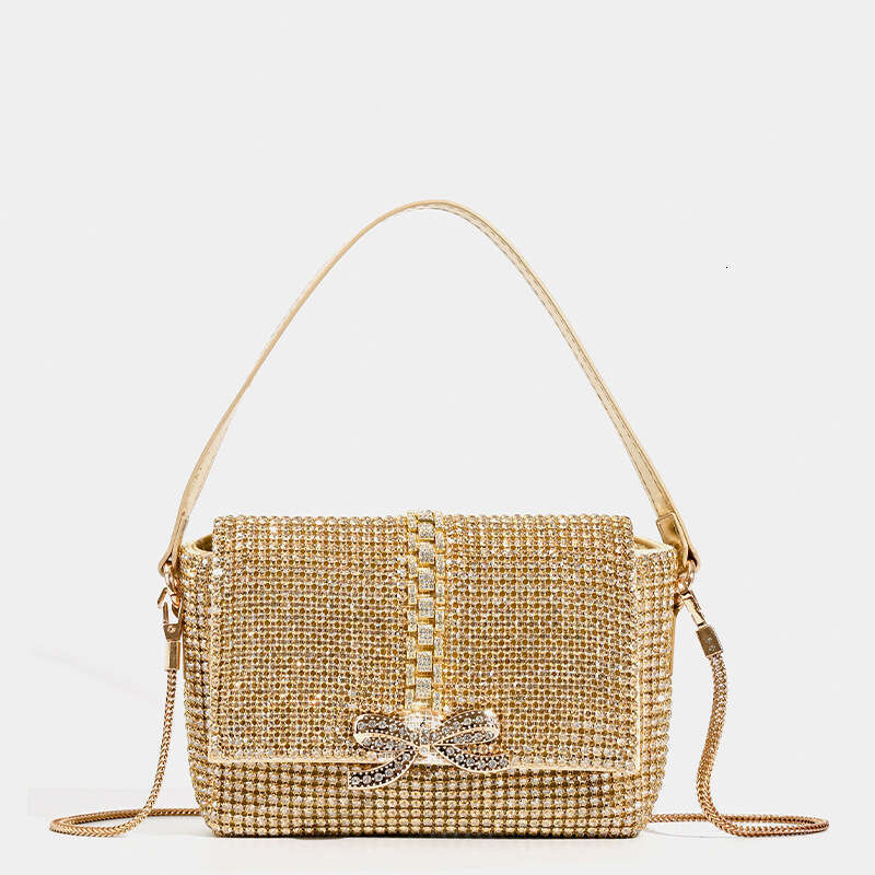 2024 New Fashionable Full Bow Chain Banquet Water Diamond Handheld Crossbody Bag
