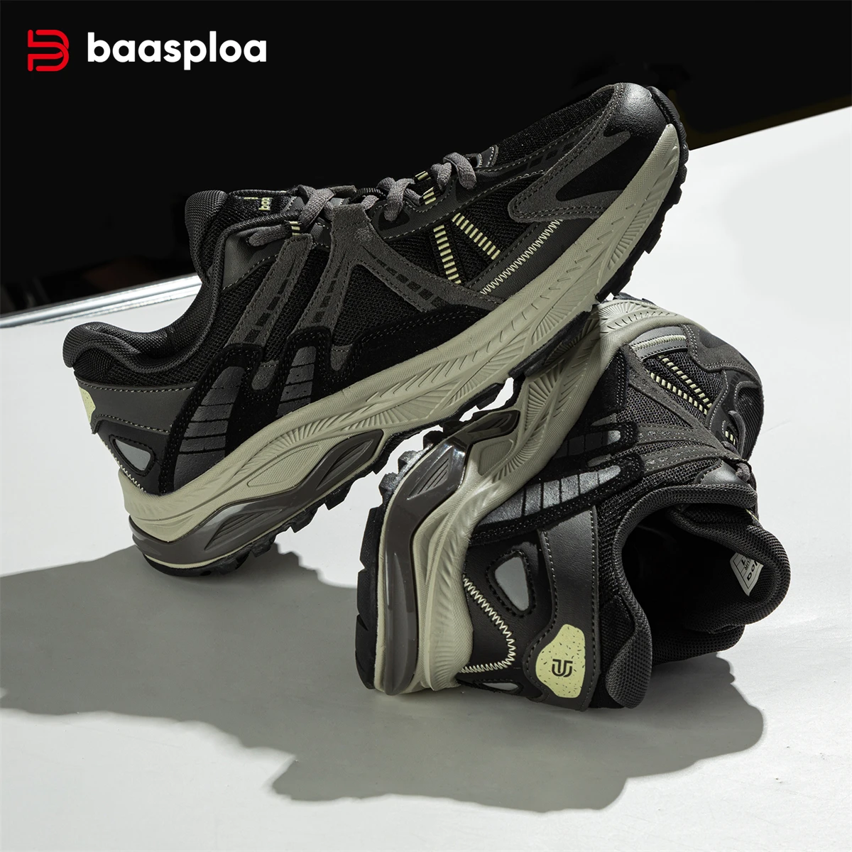 Baasploa Men Running Shoes Outdoor Casual Lightweight Breathable Sneakers Male Non-Slip Vintage Sports Shoes
