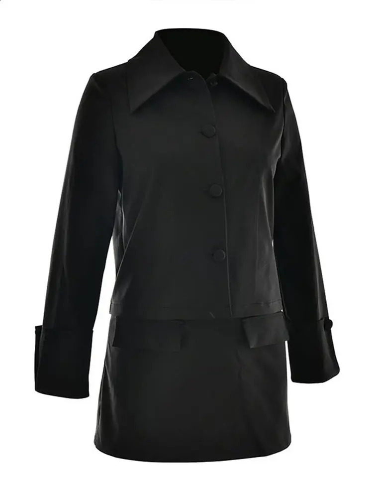 Fashion Brown Coat Mini Skirt Two Piece Set Women Autumn Winter Turndown Collar Long Sleeve Coats Female Suit Slim Lady 241220