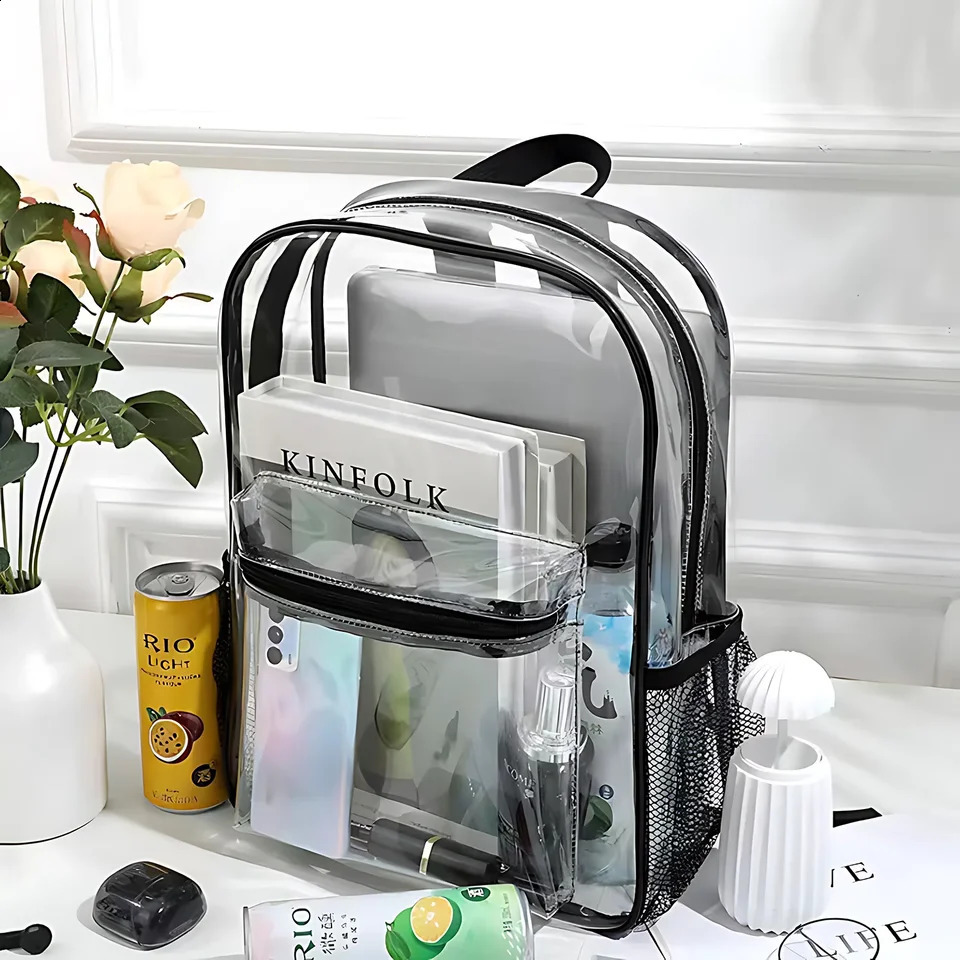 Backpack Waterproof Transparent School Bag Girl Large Capacity Backpack Solid Clear Backpack Men Fashion Transparent Plastic Bag 241223