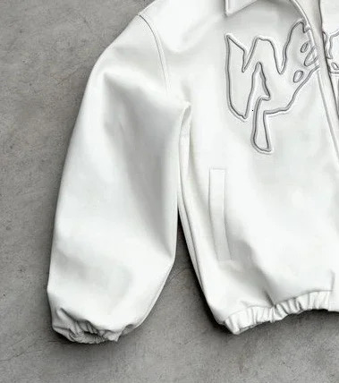 Y2k mens hip-hop retro letter embroidery Haruku fashion Pu leather long sleeved zipper jacket streetwear 241219
