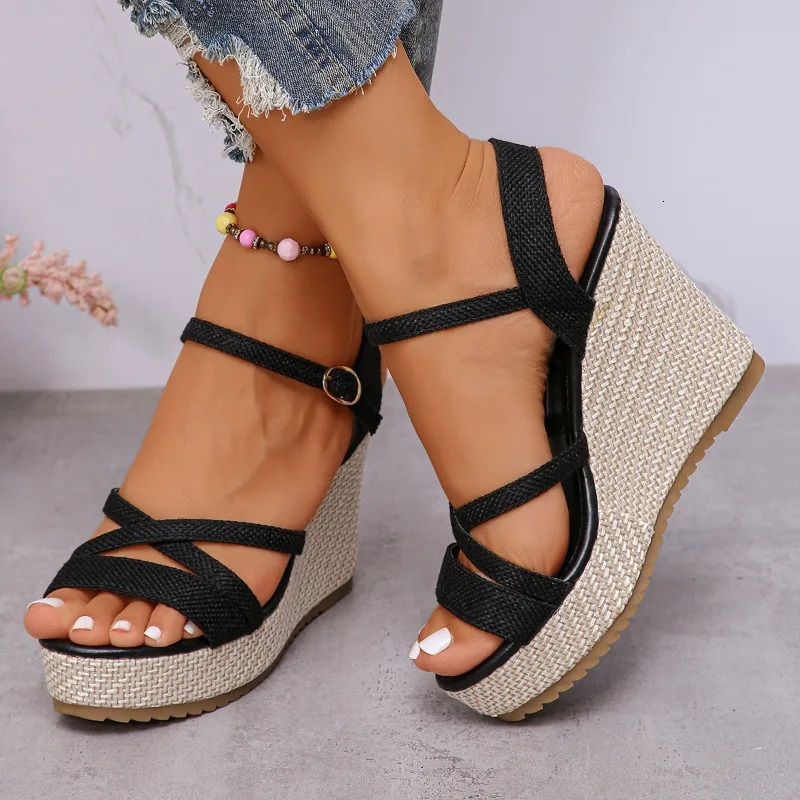 Fashion Wedges Shoe Summer Platform High Heel Female Buckle Sandals Sexy Bohemia Style Mujer Womens 2024 241213