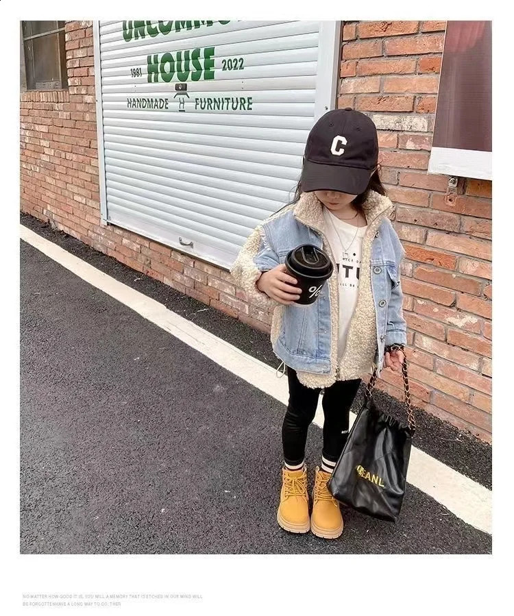 Girls Jacket Fleece Denim Thickness Kids Coats Children Outerwear Autumn Spring 23-A19 241223