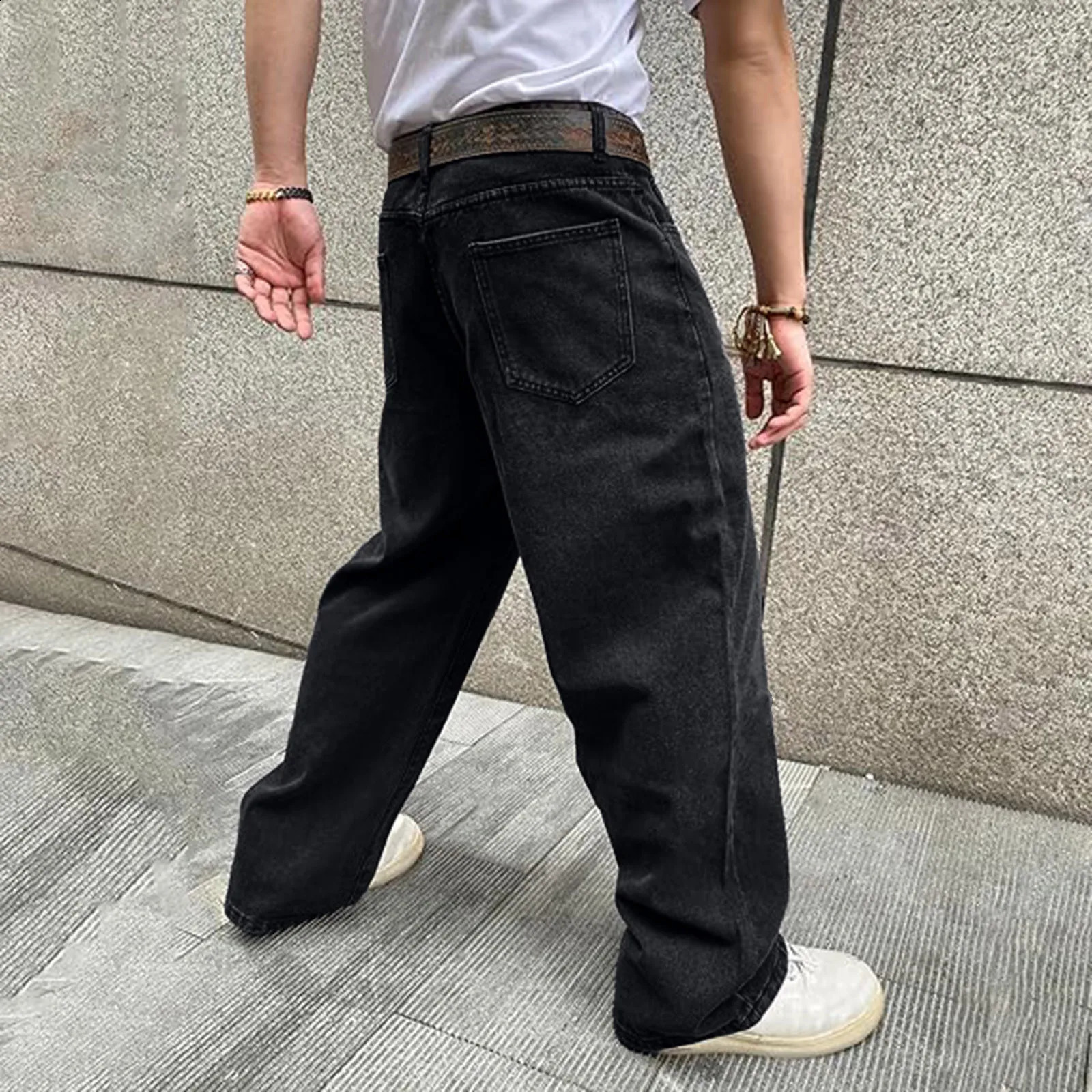MenS Hip Hop Jeans Wide Leg Baggy Denim Pants Casual Loose Fit Long Trousers Streetwear Sophisticated Trendy Vintage Botttom 241223