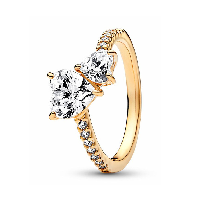 S925 silver luxury classic love heart designer ring for women 18k rose gold round stone shine crystal cz zircon diamond retro vintage band rings jewelry