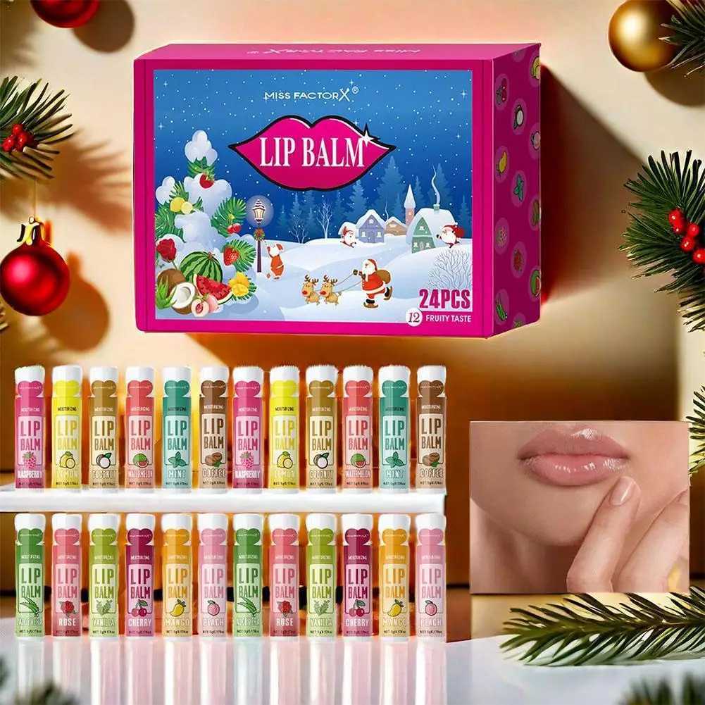 24 PCS Holiday Fruit Flavors Lip Balm Set Moisturizing Lip Balm Christmas Party Gift Set Hydrating Tinted Lip Balm Care LipstickXJ241223