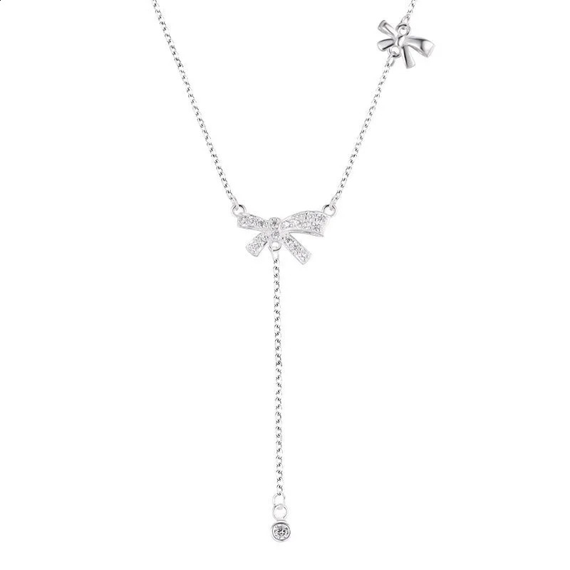Niche S999 sterling silver bow necklace womens light tassel clavicle chain gift 241220