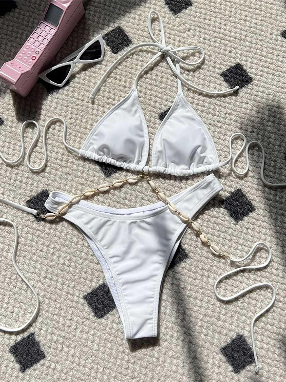 5 Colors Sexy Halter Shell Brazilian Bikini Female Swimsuit Women Swimwear Two-pieces Bikini set Bather Bathing Suit Swim K5469XJ241223