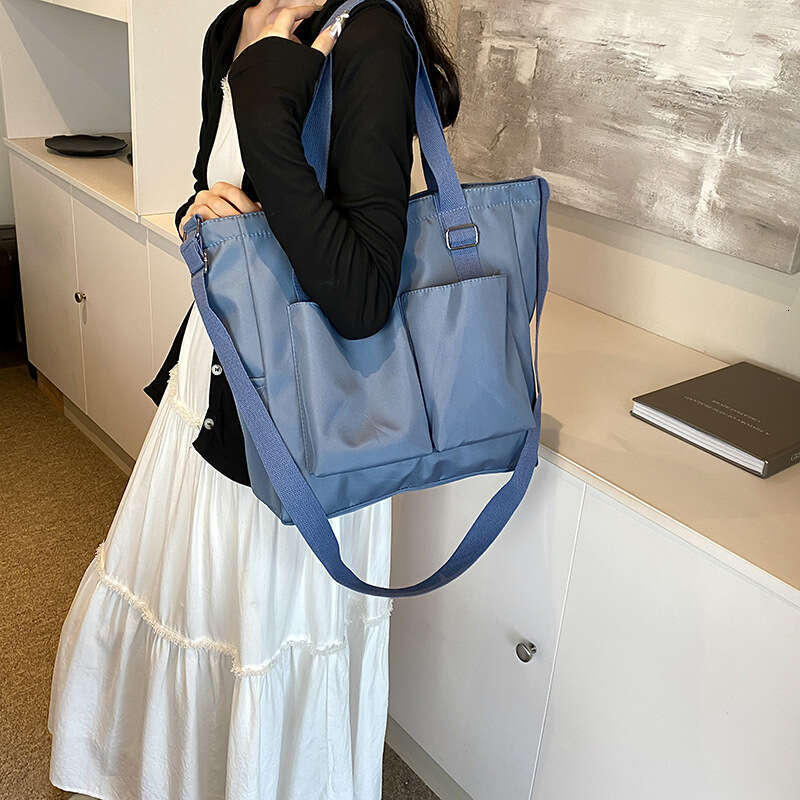 Foreign Trade Women's New Fashionable Commuting Shoulder Large Capacity Student Book Japanese And Korean Double Canvas Crossbody Bag