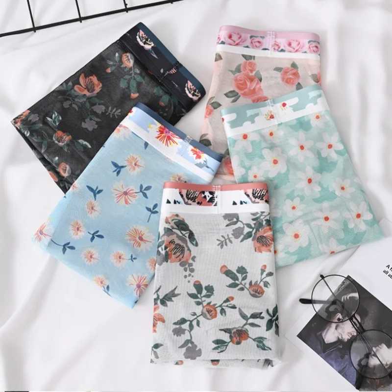 PC summer underwear mens boxing ultra-thin mesh eye waist print quick drying moisturizing pajamas shorts W241223