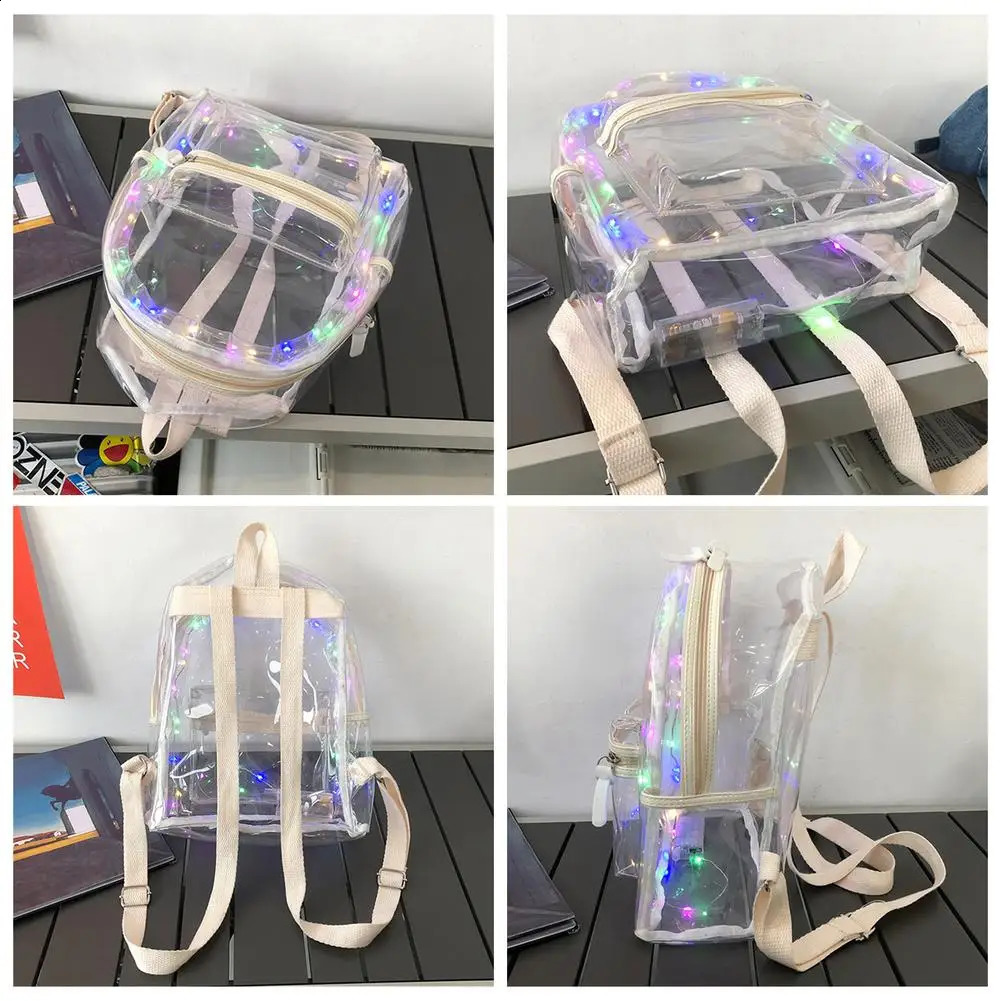 LED Lights Schoolbag Clear Backpack PVC Transparent Backpack for Cool Girls Boys School Bag Lumious Night Outdoor Travel Bag 241223