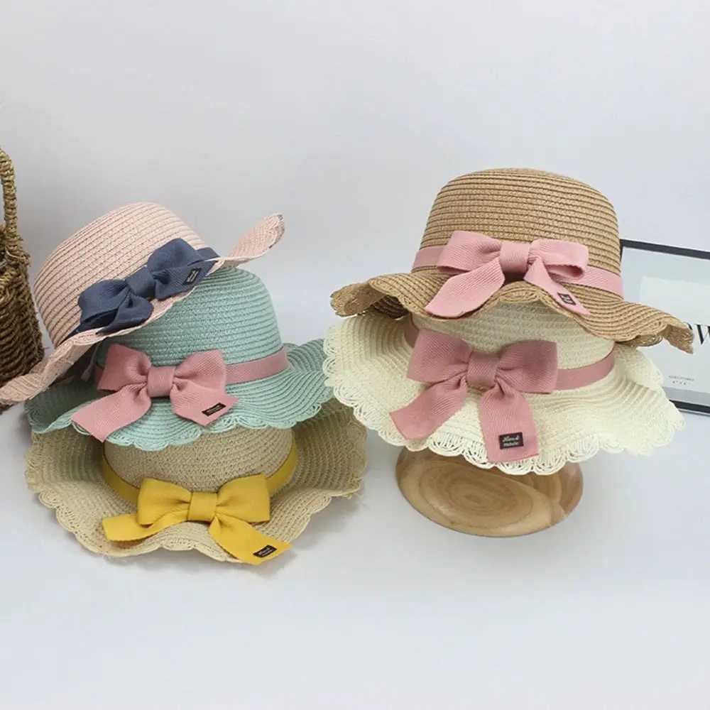 Caps Hats Summer Sunscreen Cap Kids Boys Girls Fisherman Hat Wide Brim Buckets Hat Outdoor Sun Hat Bow Stutters Mark Tunes Hat H241223