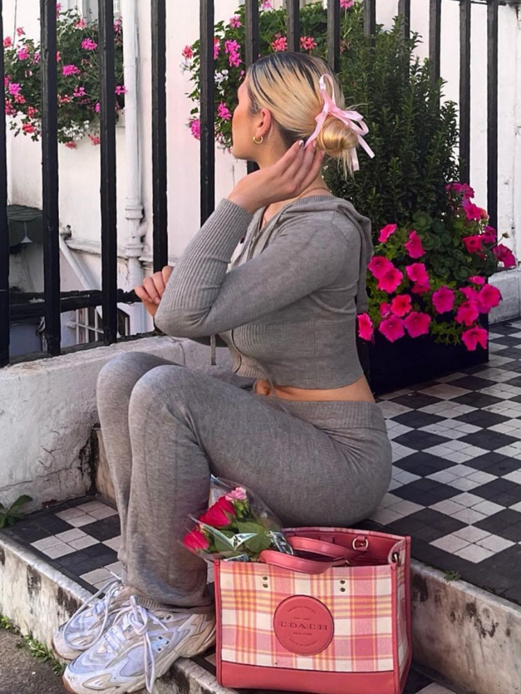 Tossy Knit Fashion 2 Piece-Set Hoodie Tracksuit Women Crop Top Knitwear And Women's Pants Sets Female Trousers Outfits