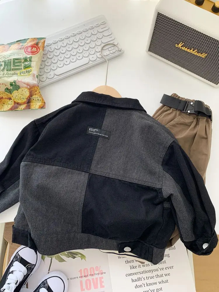 2-9Y Baby Boy Korean Patchwork Denim Jacket Toddler Handsome Casual Fashionable Coat for Childrens Spring Autumn Wear 241223